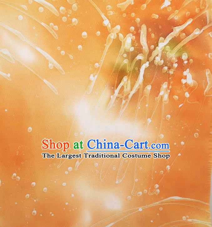 Traditional Japanese Yukata Damask Asian Japan Orange Brocade Tapestry Classical Kimono Silk Fabric