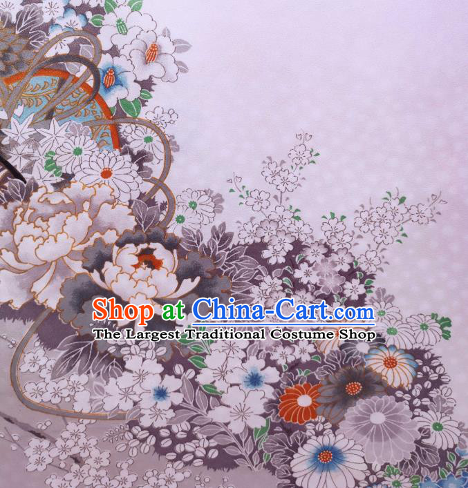 Asian Japanese Classical Chrysanthemum Peony Pattern Design Kimono Violet Silk Fabric Japan Traditional Brocade Drapery