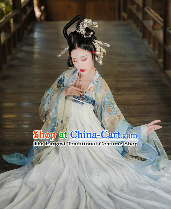 Traditional China Tang Dynasty Imperial Concubine Embroidered Costumes Ancient Court Beauty Hanfu Dress Clothing