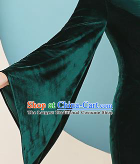 China Catwalks Green Velvet Qipao Dress Stage Performance Single Mandarin Sleeve Cheongsam Woman Clothing