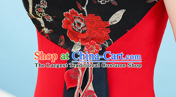 China Mother Chorus Clothing Catwalks Ink Painting Chiffon Qipao Dress Stage Show Cheongsam