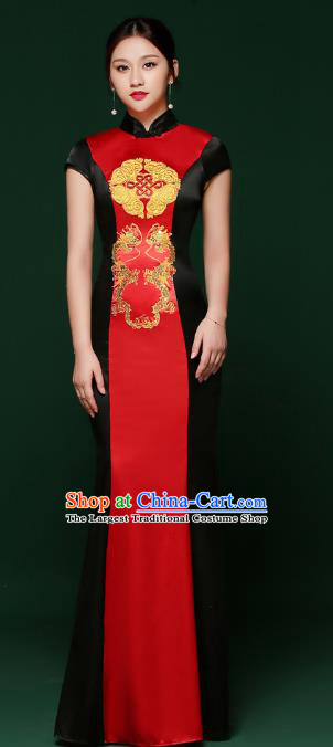 China Catwalks Show Cheongsam Stage Performance Clothing Bride Fishtail Qipao Dress