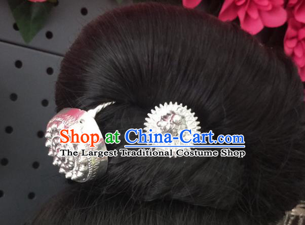 China Guizhou Miao Nationality Folk Dance Silver Hairpin Traditional Ethnic Woman Hair Accessories