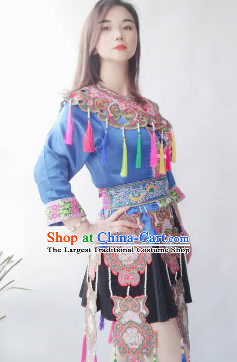 Chinese Traditional Miao National Minority Stage Performance Clothing Guizhou Miao Ethnic Folk Dance Costumes