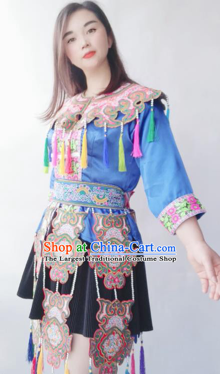 Chinese Traditional Miao National Minority Stage Performance Clothing Guizhou Miao Ethnic Folk Dance Costumes