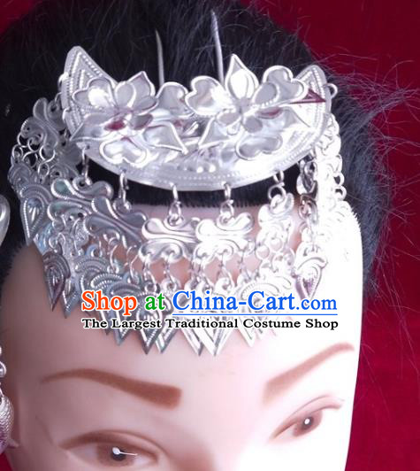 China Hmong Ethnic Hair Crown Guizhou Miao Nationality Silver Hairpin Traditional Wedding Hair Accessories
