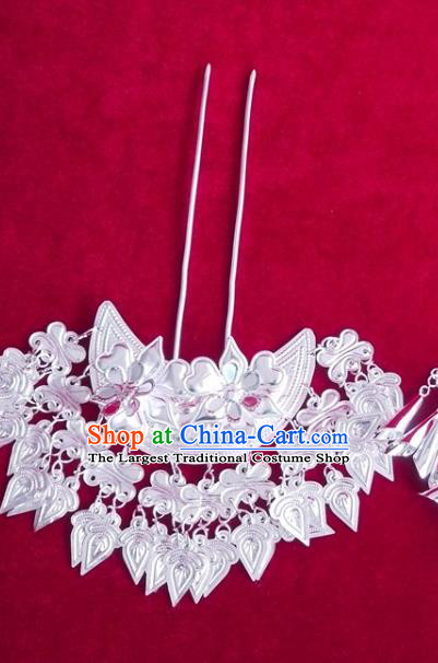 China Hmong Ethnic Hair Crown Guizhou Miao Nationality Silver Hairpin Traditional Wedding Hair Accessories