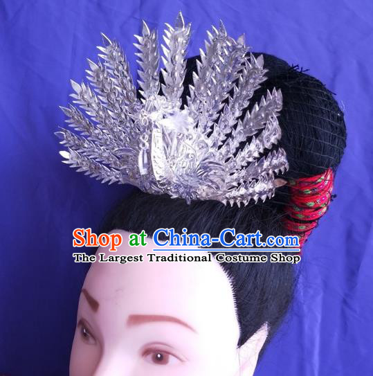 China Guizhou Miao Nationality Hairpin Traditional Bride Hair Accessories Hmong Ethnic Silver Phoenix Hair Crown