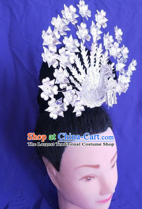 China Guizhou Hmong Ethnic Silver Phoenix Hair Crown Miao Nationality Hairpin Traditional Wedding Headdress