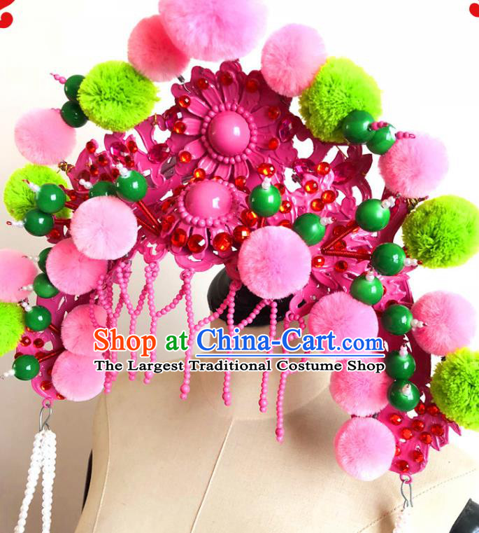 China Traditional Beijing Opera Hat Handmade Ancient Princess Rosy Phoenix Coronet Headwear
