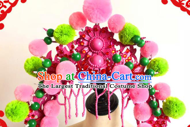 China Traditional Beijing Opera Hat Handmade Ancient Princess Rosy Phoenix Coronet Headwear