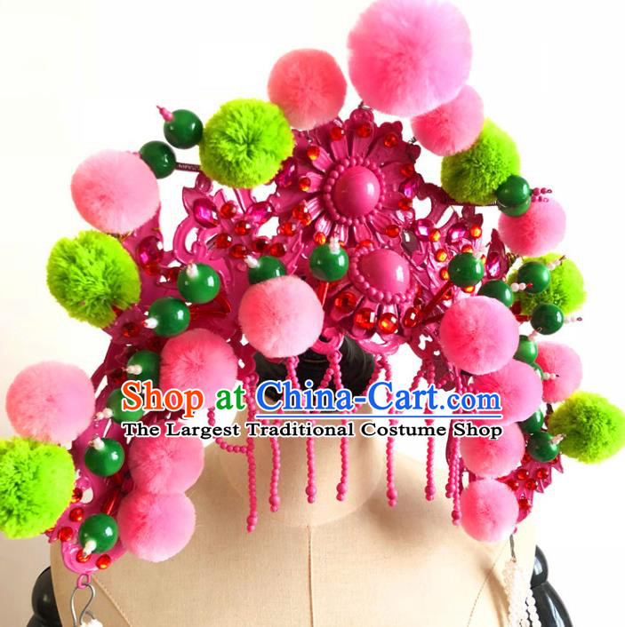 China Traditional Beijing Opera Hat Handmade Ancient Princess Rosy Phoenix Coronet Headwear