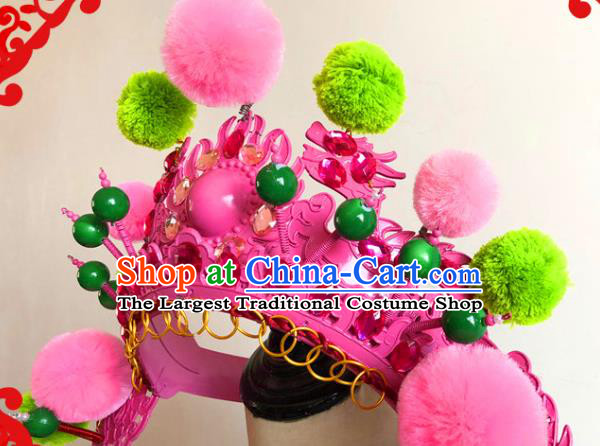 China Traditional Beijing Opera Hat Handmade Ancient Princess Rosy Phoenix Coronet Headwear