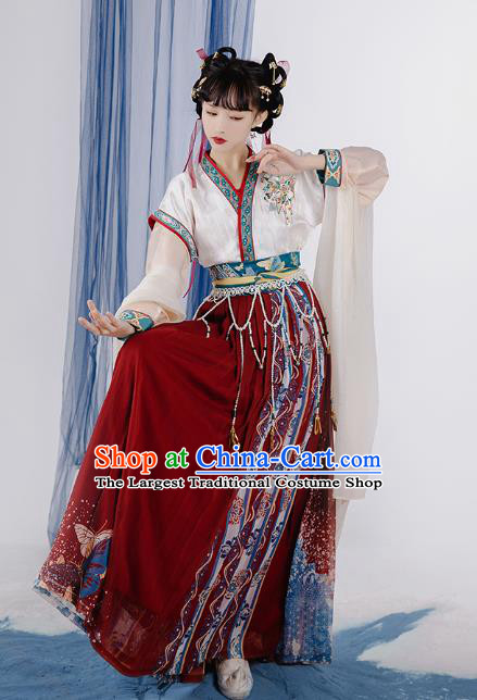 China Traditional Tang Dynasty Young Lady Costumes Ancient Court Maid Hanfu Dress Clothing