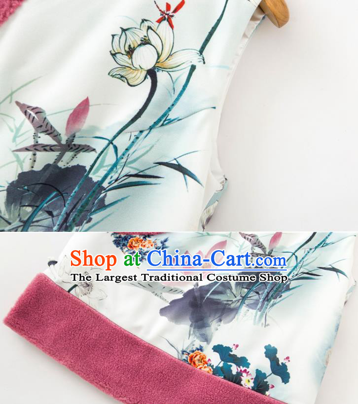Chinese Classical Ink Painting Lotus Vest National Women Winter Clothing Tang Suit Waistcoat