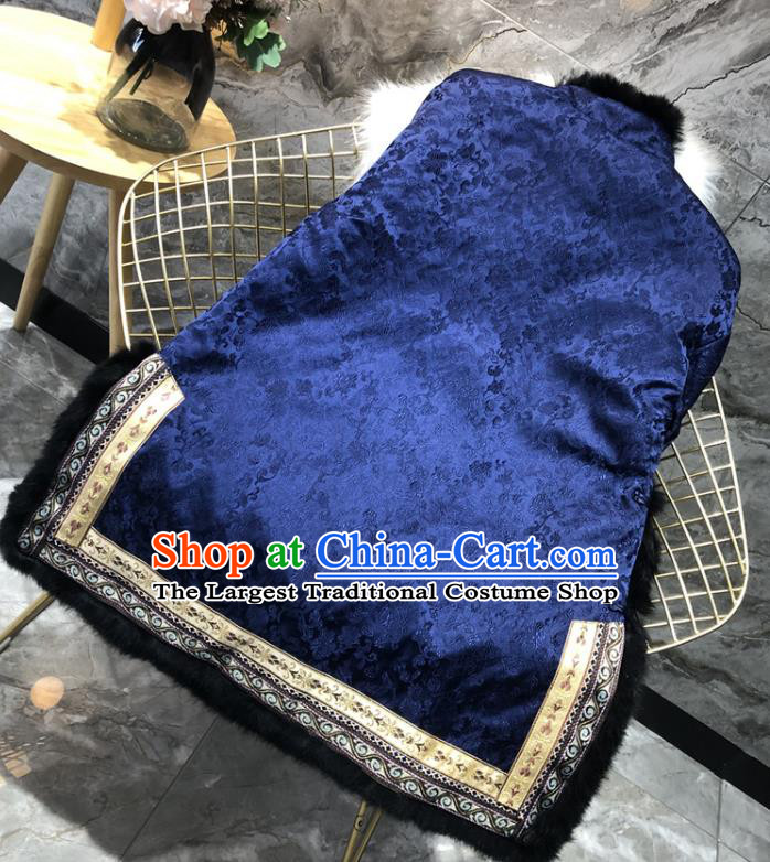 China Woman Winter Outer Garment Tang Suit Coat Traditional Embroidered Royalblue Silk Cotton Padded Jacket
