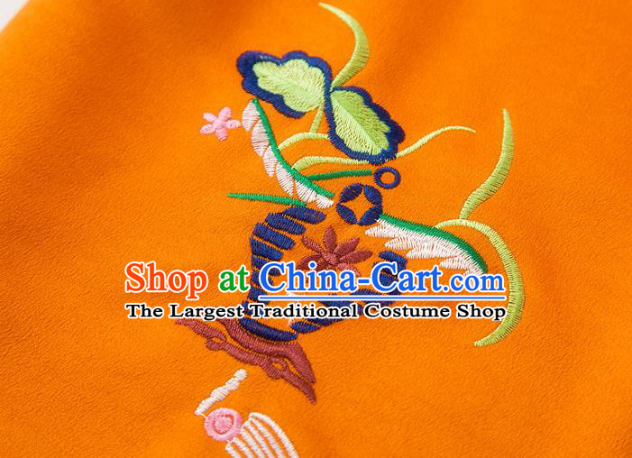 China Embroidered Peony Blouse Traditional Tang Suit Upper Outer Garment Orange Silk Shirt