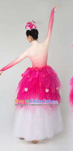 China Opening Dance Rosy Veil Dress Spring Festival Gala Flowers Fairy Dance Costume