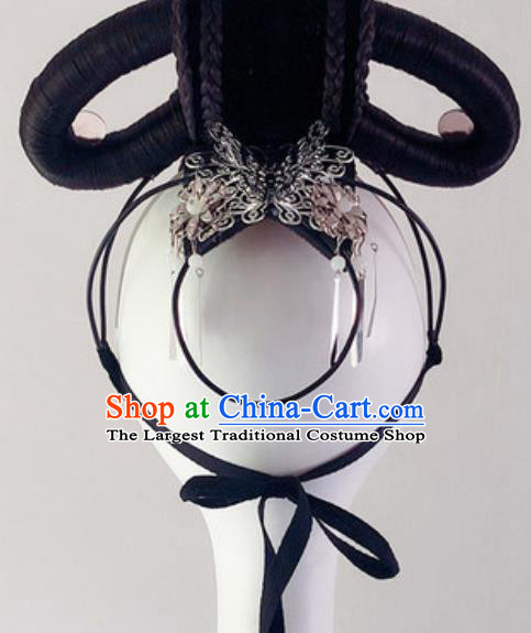 China Traditional Stage Performance Hair Accessories Handmade Classical Dance Headdress Wig Chignon