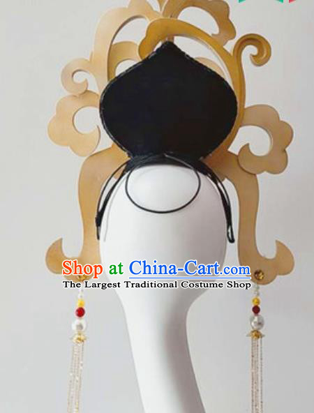 China Classical Dance Hair Crown Traditional Stage Performance Hair Accessories Handmade Goddess Wigs Chignon