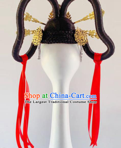 China Traditional Stage Performance Headdress Handmade Goddess Wigs Chignon Classical Dance Hair Clasp