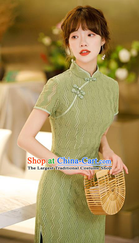 Chinese Traditional Elegant Cheongsam Classical Green Lace Qipao Dress