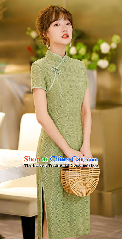 Chinese Traditional Elegant Cheongsam Classical Green Lace Qipao Dress