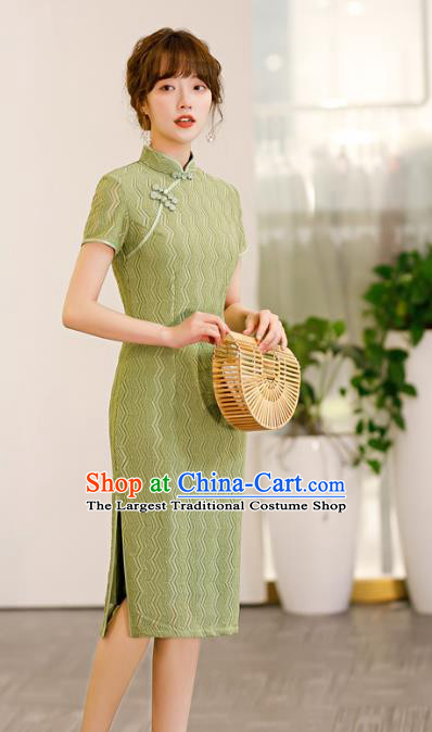 Chinese Traditional Elegant Cheongsam Classical Green Lace Qipao Dress