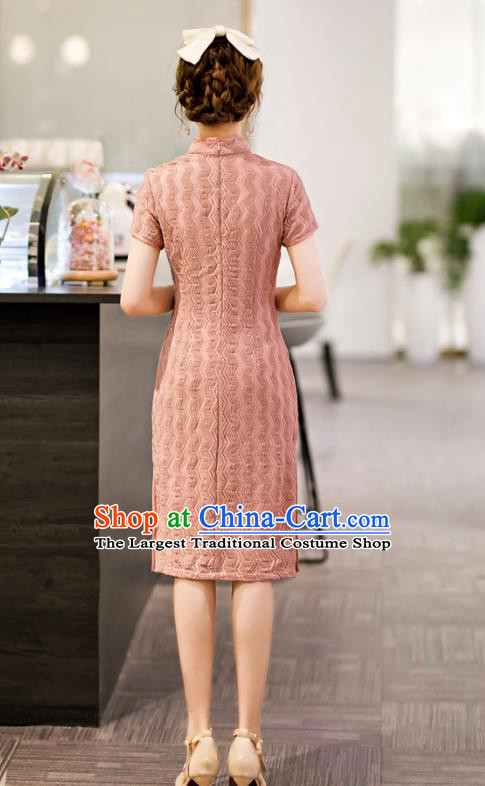 Chinese Classical Pink Lace Qipao Dress Traditional Elegant Cheongsam