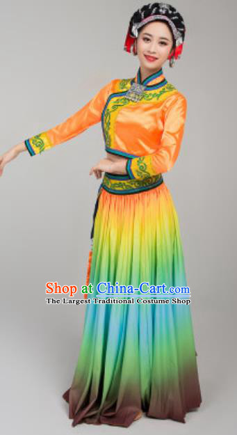 Chinese Yao Minority Dance Costumes Ethnic Stage Performance Orange Outfits