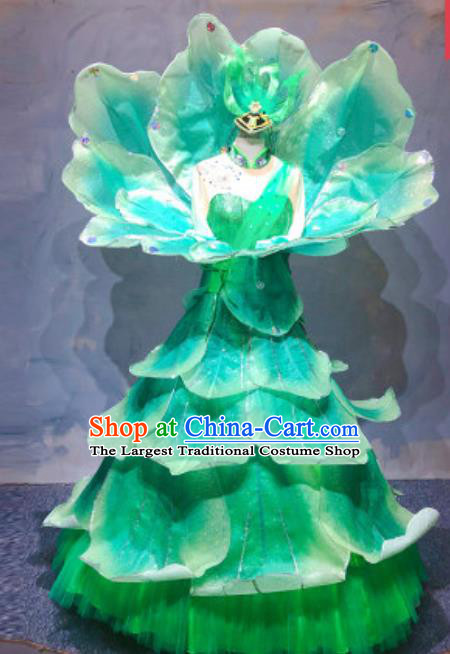 China Traditional Opening Dance Green Peony Dress Stage Performance Clothing Modern Dance Costume