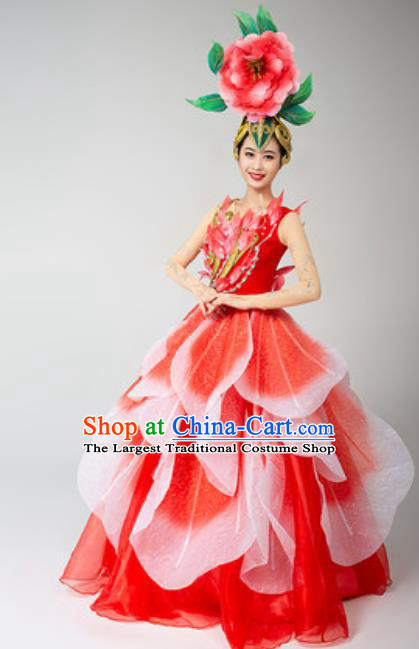 China Modern Dance Stage Performance Costume Spring Festival Gala Opening Dance Red Dress