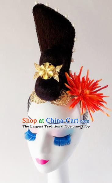 China Handmade Stage Performance Hair Clasp Classical Dance Wigs Chignon Headdress