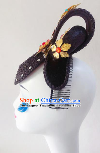China Handmade Classical Dance Hair Clasp Traditional Stage Performance Wigs Chignon Headpiece