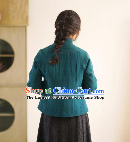 China National Green Jacket Winter Women Clothing Tang Suit Embroidered Short Coat