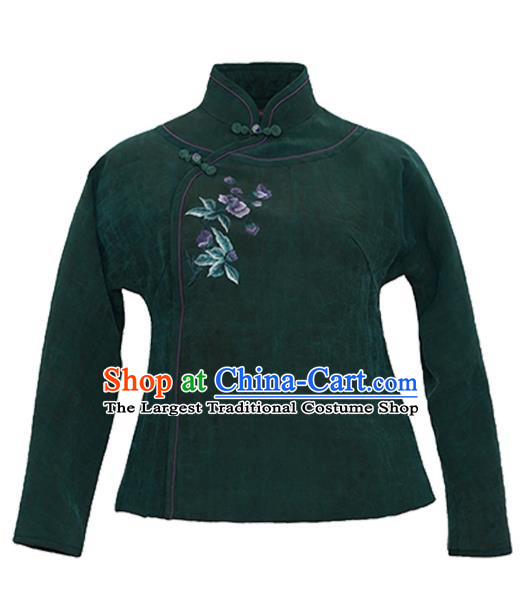 China National Green Jacket Winter Women Clothing Tang Suit Embroidered Short Coat