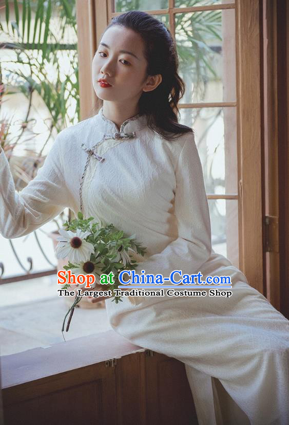 Chinese Traditional White Lace Cheongsam Clothing National Modern Dance Qipao Dress