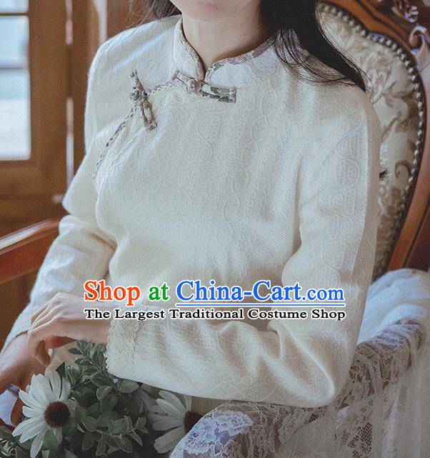 Chinese Traditional White Lace Cheongsam Clothing National Modern Dance Qipao Dress