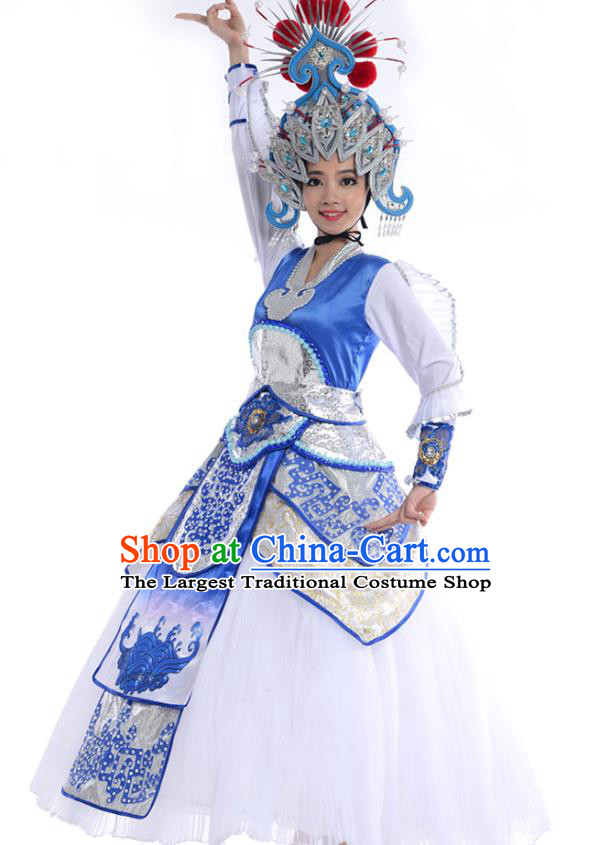 China Beijing Opera Stage Performance Actress Costume Traditional Peking Opera Blues White Dress