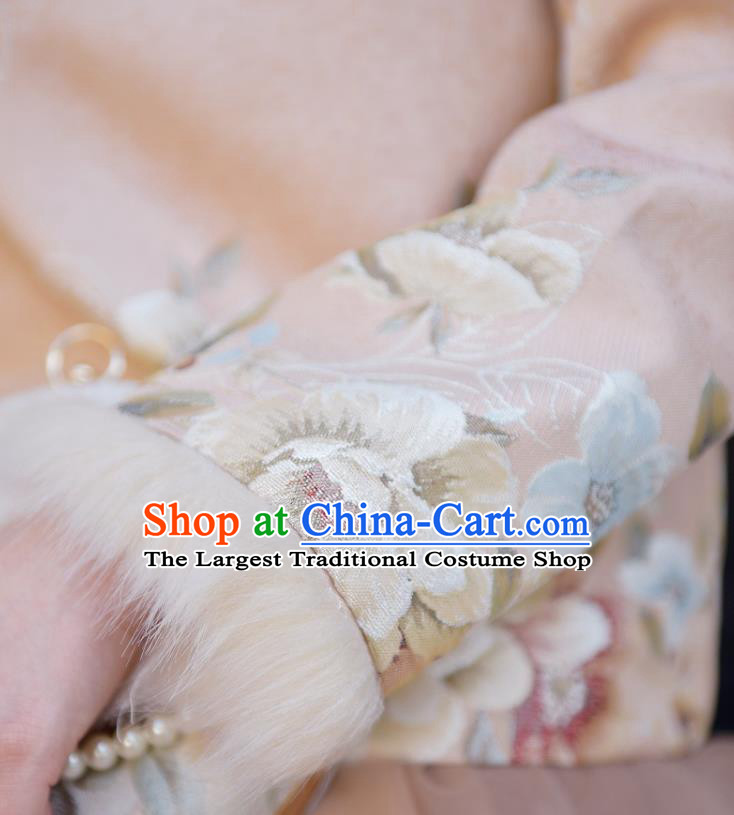 China Classical Cheongsam Upper Outer Garment Traditional Tang Suit Embroidered Beige Jacket