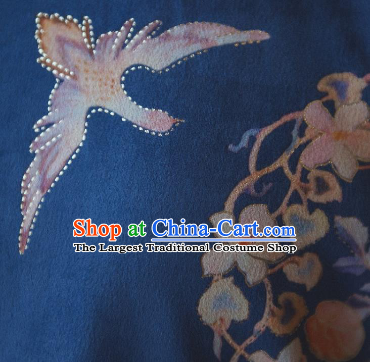 Chinese Traditional Winter Printing Blue Woolen Cheongsam Clothing National Young Lady Sleeveless Qipao Dress
