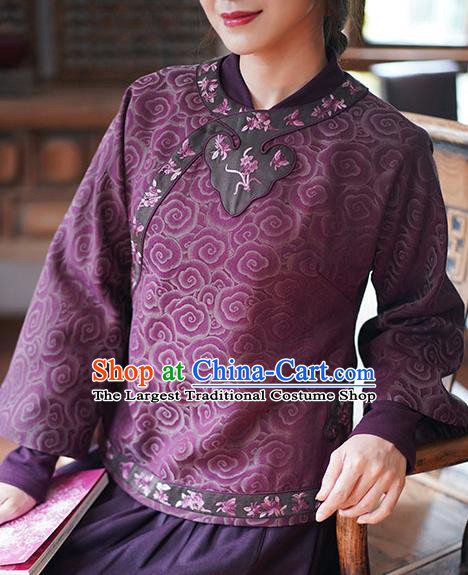 China Tang Suit Outer Garment National Purple Silk Jacket Women Short Coat