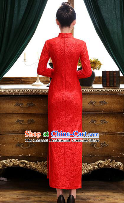 Chinese Classical Wedding Red Lace Qipao Dress Traditional National Costume Bride Cheongsam