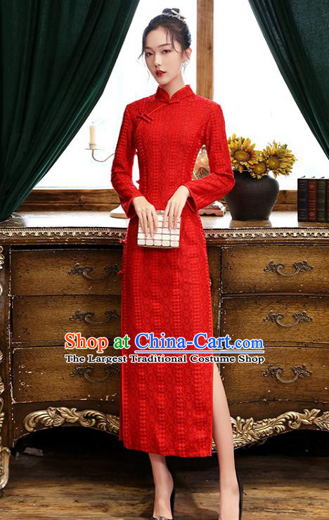 Chinese Bride Red Cheongsam Classical Wedding Qipao Dress Traditional National Toast Costume