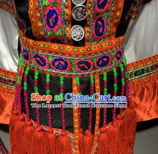 Chinese Yi Nationality Minority Folk Dance Costumes Ethnic Woman Stage Performance Outfits and Headwear