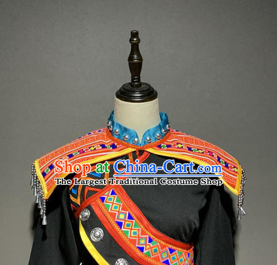 Chinese Hani Nationality Minority Folk Dance Costumes Yunnan Ethnic Woman Outfits and Tassel Hat
