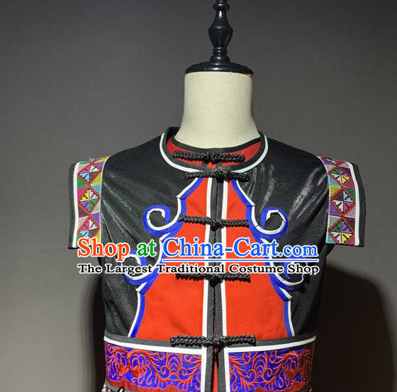Chinese Zhuang Nationality Dance Costumes Guangxi Ethnic Minority Stage Performance Outfits Clothing and Headwear