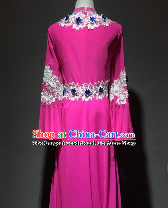 Chinese Kazakh Nationality Dance Costumes Xinjiang Ethnic Minority Stage Performance Rosy Dress