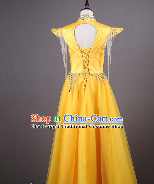 Top Grade Compere Yellow Veil Full Dress Ballroom Dance Catwalks Costume