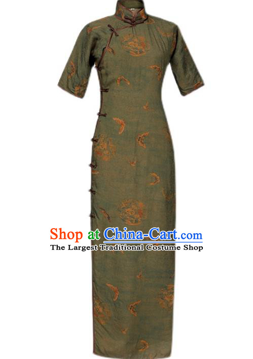 Chinese Traditional Printing Butterfly Cheongsam National Woman Silk Costume Classical Gambiered Guangdong Gauze Qipao Dress